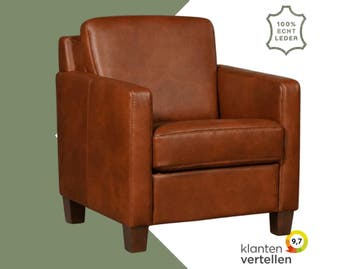 Leren fauteuil Smart - Granada Savannah (cognac) - Poten, Nieuw, Ophalen of Verzenden, Bohemian, Eigentijds, Modern, Retro, 50 tot 75 cm