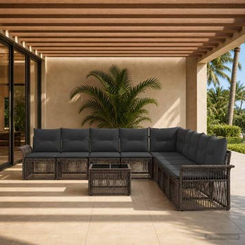 vidaXL Tuinbank Set 10 st Grijs poly rattan, Verzenden, Nieuw