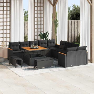 vidaXL Tuinbank Set 13 st 12-Aantal zitplaatsen Zwart poly, Verzenden