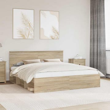 vidaXL Bedframe met hoofdeinde Sonoma 200 x 200 cm Bewerkt, Verzenden, Nieuw