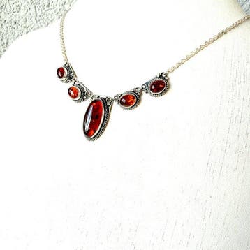 Collier ras de cou vintage en argent sterling avec ambre