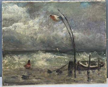 Franse school (XIX) - Paysage Nuageux - Bord de Plage -