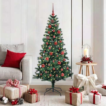 vidaXL Kunststof Voorverlichte Kerstboom Groen 150 cm PVC en, Verzenden, Nieuw