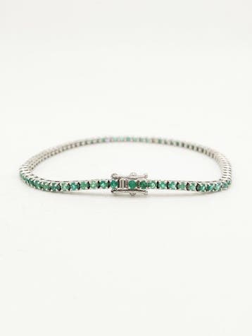 Armband - 18 karaat Witgoud Smaragd - Diamant
