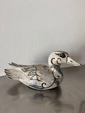 Lokeend - Hand-Carved Folk Art Duck Sculpture with Mirror
