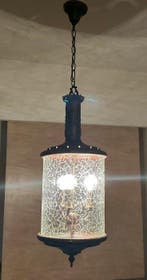 Lanterne - Laiton bronzé, verre - Lustre lanterne des années