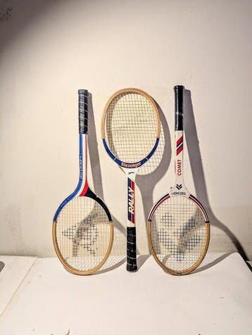 Dunlop, Slazenger, Tecno (3stuks) Mooie vintage houten, Nieuw