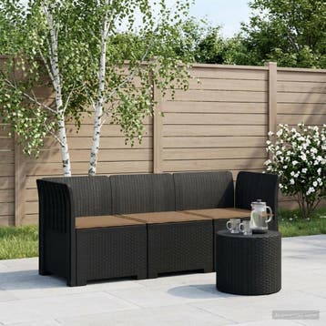 vidaXL 3-Zits Tu bank met Kussens Rattan Look PP Antraciet, Verzenden, Nieuw