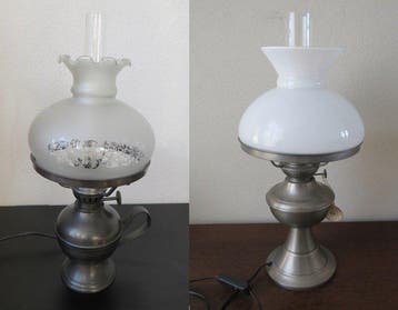 Lampe de table (2) - Étain, Verre - Original des années 70, Antiquités & Art