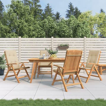 vidaXL Verstelbare klapstoelen met kussens, 4 stuks, massief, Verzenden