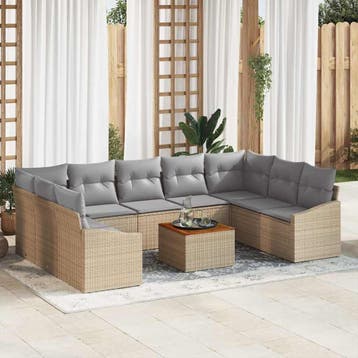 vidaXL Tuinbank Set 10 st Beige poly rattan, Verzenden