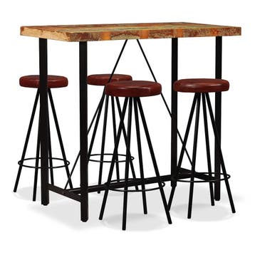 vidaXL Barset massief gerecycled hout en echt leer 5-delig, Verzenden