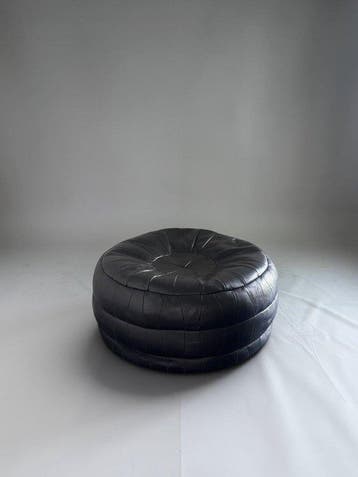 Poef - Leder - Vintage leren ottoman