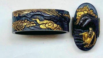 Shoten samurai-priester motief fuchi-kashira-set - Edo, Antiquités & Art