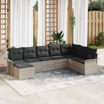 vidaXL Tuinbank Set 8 st Lichtgrijs poly rattan, Verzenden, Nieuw