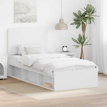 vidaXL Bedframe met hoofdeinde Wit 90 x 200 cm Massief, Verzenden, Nieuw
