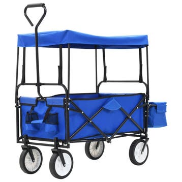 vidaXL Handkar inklapbaar met luifel staal blauw, Verzenden