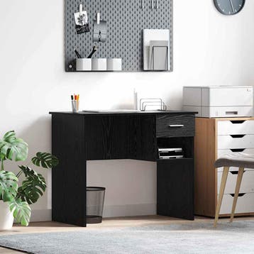 vidaXL Bureau Zwart Eiken 90 x 49 x 75 cm Bewerkt hout, Huis en Inrichting, Bureaus, Verzenden, Nieuw