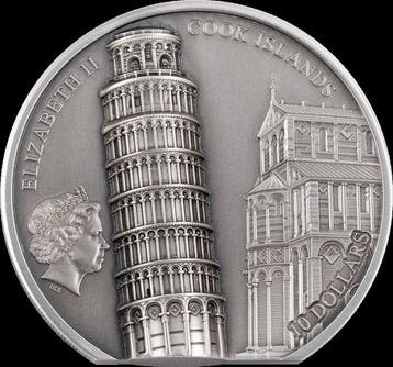 Cookeilanden. 10 Dollars 2022 Leaning Tower of Pisa, 2 Oz