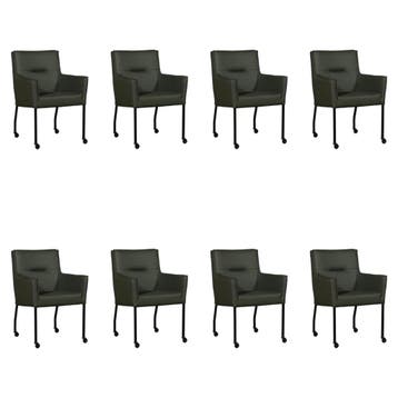 Set van 8 Leren eetkamerstoelen Lucky - Toledo Verde, Ophalen of Verzenden, Nieuw, Leer, Eén