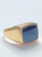 Zonder minimumprijs - Ring - 18 karaat Geel goud Onyx, Handtassen en Accessoires, Nieuw