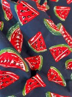 Meubelstof in ultramarijnblauw met watermeloen. - Textiel -