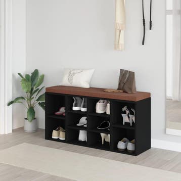 vidaXL Schoenenbank 103x30x48 cm bewerkt hout zwart, Huis en Inrichting, Verzenden, Nieuw