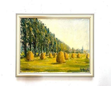 Belgische school (XX) - Zomerlandschap met hooimijten
