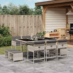 vidaXL 11-delige Tuinset met kussens poly rattan lichtgrijs, Verzenden, Nieuw, Tuinset
