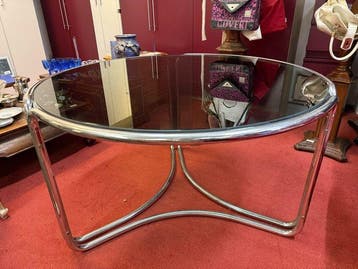 Table à manger - Chrome, Verre - Table ronde chromée des