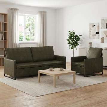 vidaXL bank / zetelstel 2 pcs Leger Groen Kunstsuède stof, Verzenden, Nieuw