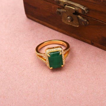 Ring - 14 karaat Geel goud - 3.57ct. tw. Smaragd - Diamant -, Nieuw