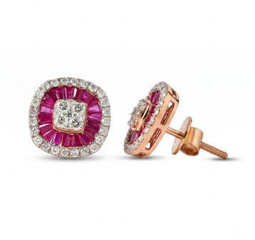 Oorstekers - 14 karaat Roségoud - 1.69ct. tw. Robijn -