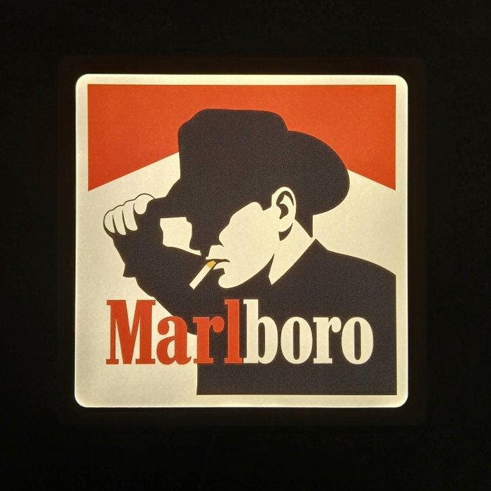 Marlboro - Lichtreclame bord van Marlboro met de Marlboro, Antiek en Kunst, Antiek | Wandborden en Tegels