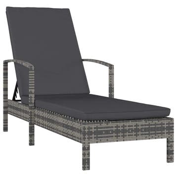 vidaXL Ligbed met armleuningen poly rattan grijs, Verzenden