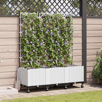 vidaXL Tuinsteker met schutting en wielen 3 st Wit 120 x 40, Verzenden, Nieuw