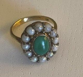 Bague - 18 carats Or jaune Chrysobéryl - Perle - Anneau, Nieuw