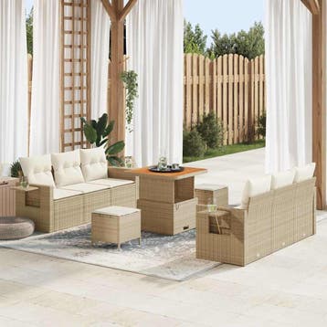 vidaXL Tuinbank Set 9 st 6-Aantal zitplaatsen Beige en Crème, Tuin en Terras, Verzenden, Nieuw