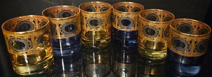 ISMIE LUX - Drinkservies (6) - exclusieve blauwe en, Antiquités & Art, Antiquités | Meubles | Tables