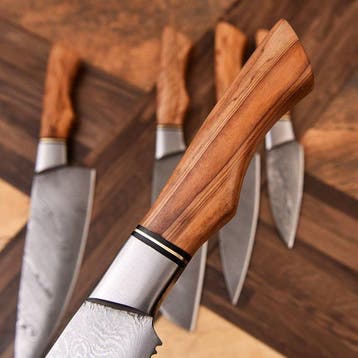 Keukenmes - Chefs knife - Gevouwen staal, olijfhout - Noord, Antiek en Kunst