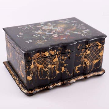 Victorian Gilt, Mother-of-Pearl Inlaid Papier-Mâché Sewing
