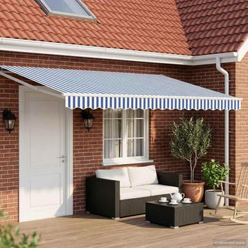 vidaXL Handbediende luifel met LEDs Blauw en Wit 4 × 3 m, Verzenden, Nieuw