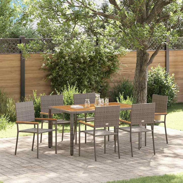 vidaXL Tuin Eettafel Set 7 pcs Grijs poly rattan, Tuin en Terras, Tuinstoelen, Nieuw, Verzenden