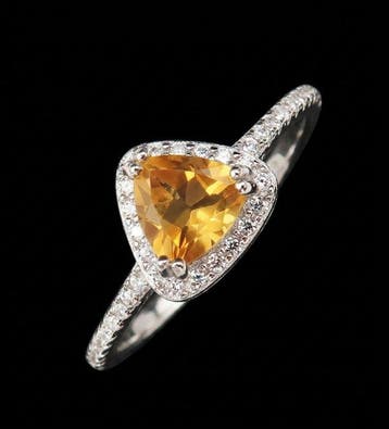 Citrien - Zilver, Ring met gouden citrien - Fortuin,