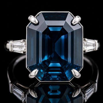 Zonder minimumprijs - Ring Platina - 10.95ct. tw. Saffier -, Handtassen en Accessoires, Ringen, Nieuw