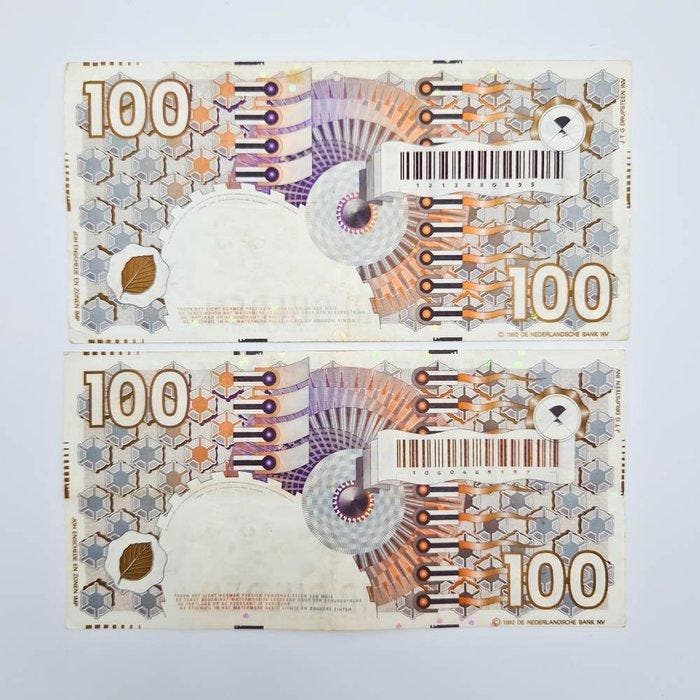 Nederland. - 2 x 100 Gulden - 1992 - PL105 (Zonder, Postzegels en Munten, Bankbiljetten | Europa | Niet-Eurobiljetten