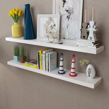 vidaXL Wandplanken MDF zwevend voor boeken/dvd wit 2 st, Verzenden