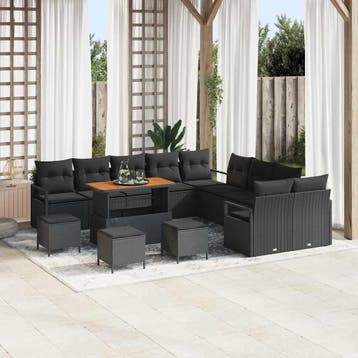 vidaXL Tuinbank Set 14 st Zwart poly rattan, Tuin en Terras, Verzenden, Nieuw