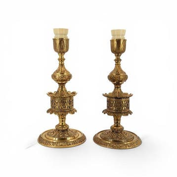 Lampe - Laiton doré - Style gothique, Antiquités & Art