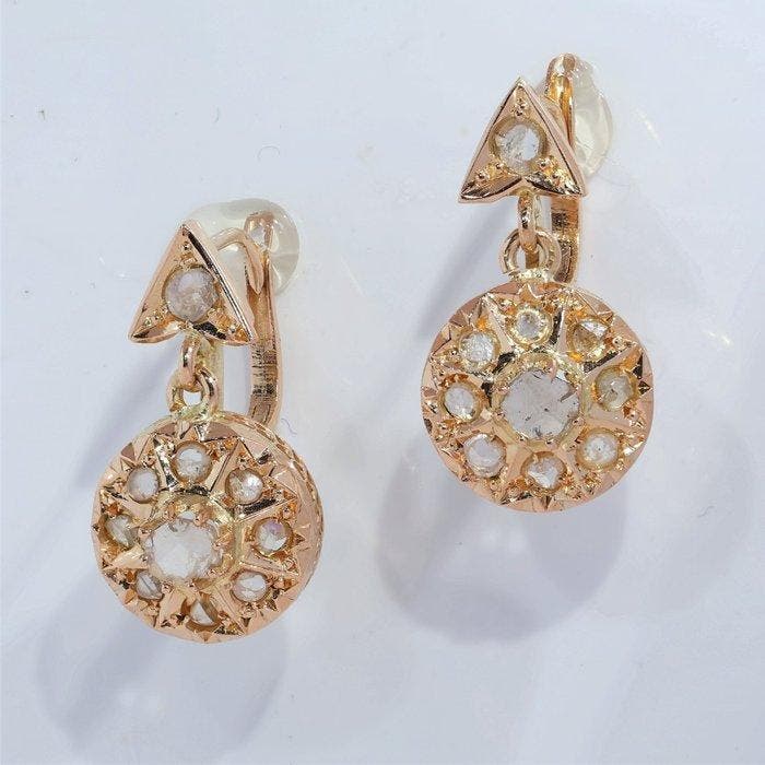 Oorbellen - 18 karaat Geel goud - Diamant - Vintage antiek, Handtassen en Accessoires, Oorbellen